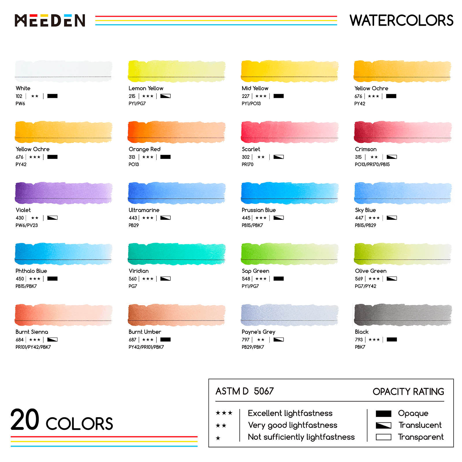 MEEDEN Professinal Watercolor Paint Set: 20 x 15ml (0.5 oz)