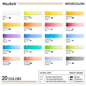 MEEDEN Artist Grade Watercolor Paint Set – 20 Colors x 15ml Tubes
