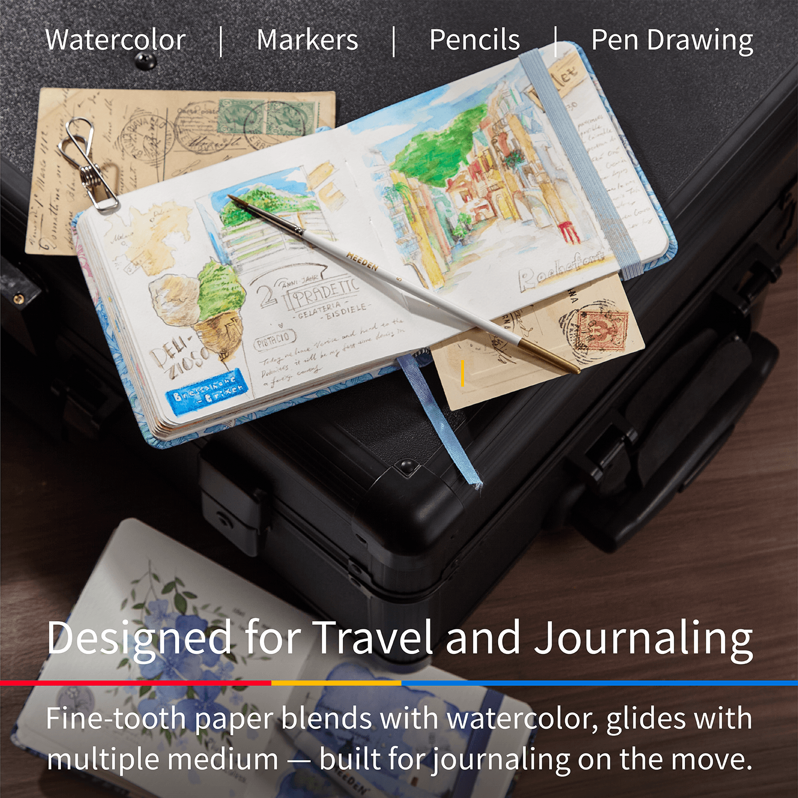MEEDEN 100% Cotton Watercolor Journal, Hot-Pressed Travel Sketchbook
