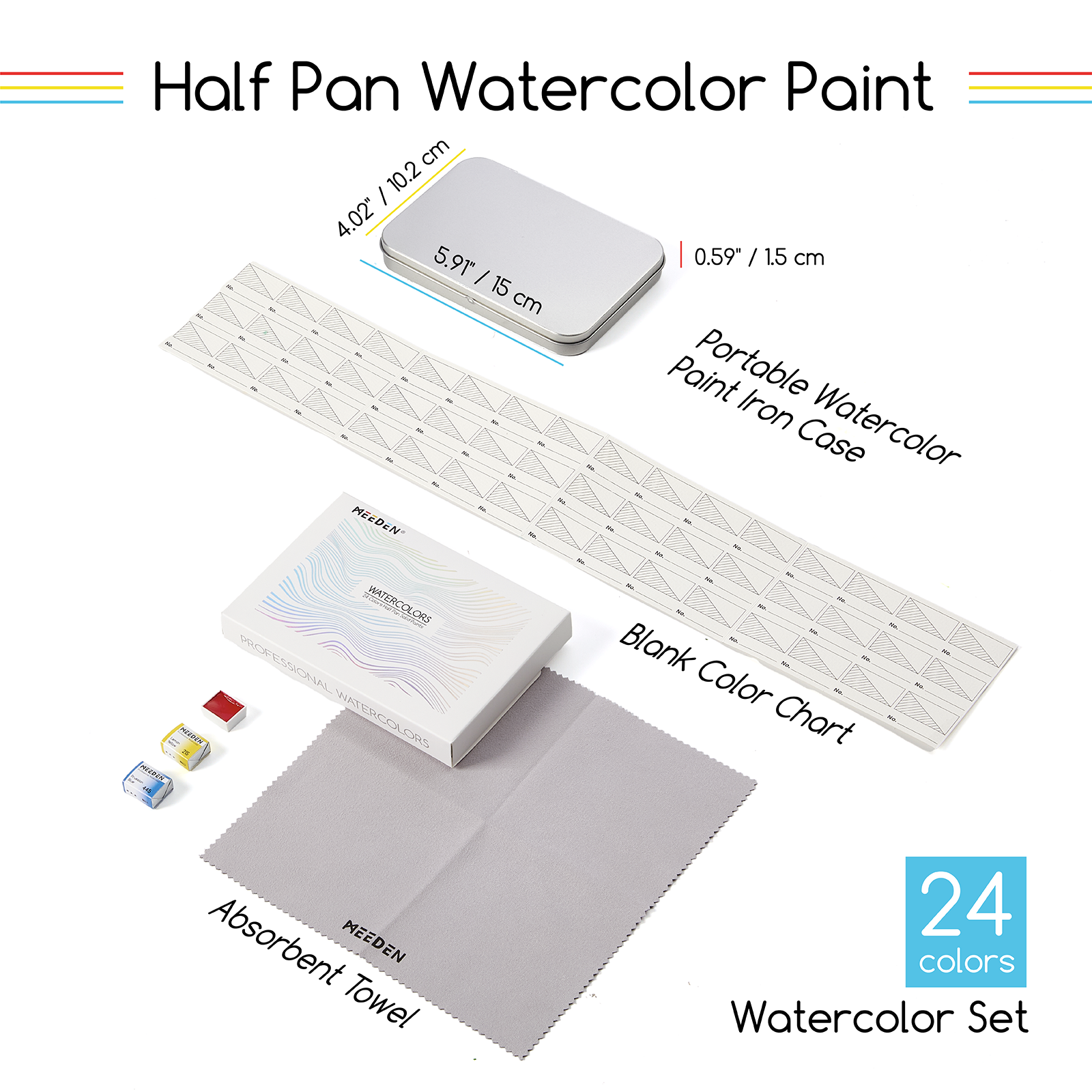 MEEDEN Professinal Watercolor Paint Set: 24 Colors Semi