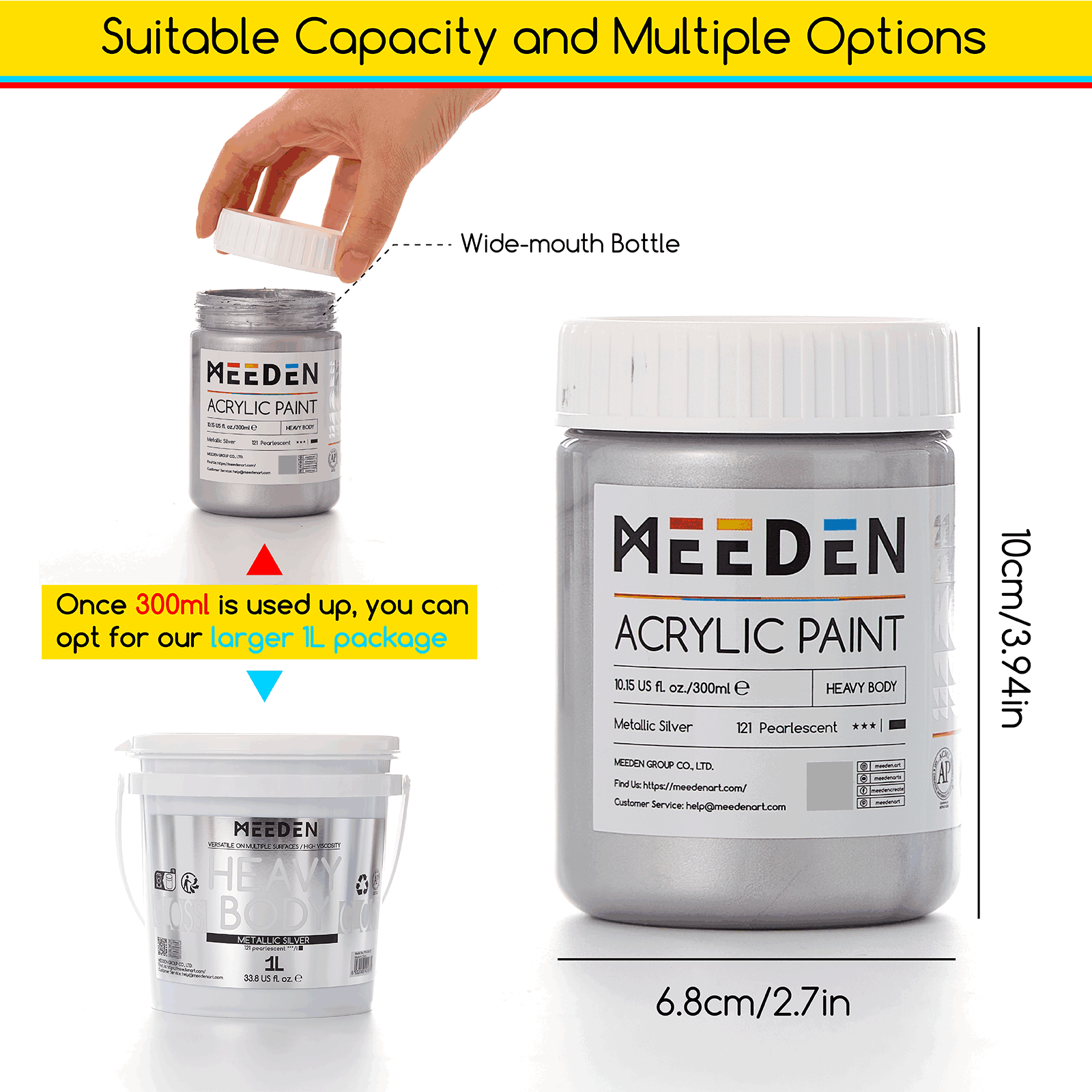 MEEDEN Heavy Body Metallic Acrylic Paint Set, 3 x 300ml