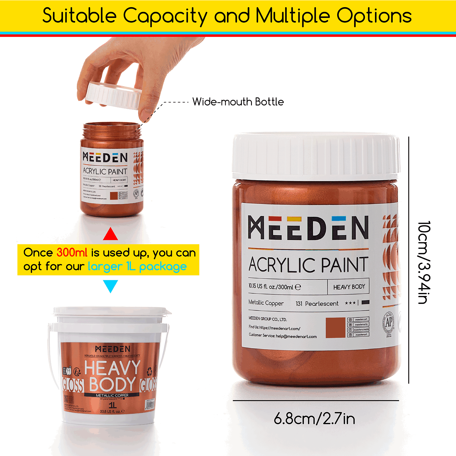 MEEDN 3-Colors Metallic Acrylic Paint Set, 300ml