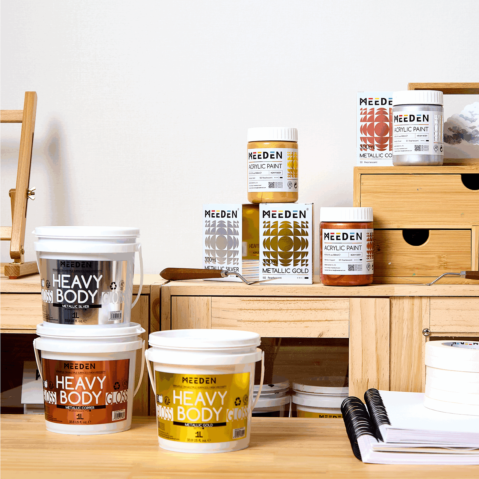 MEEDEN Heavy Body Metallic Acrylic Paint Set, 3 x 300ml