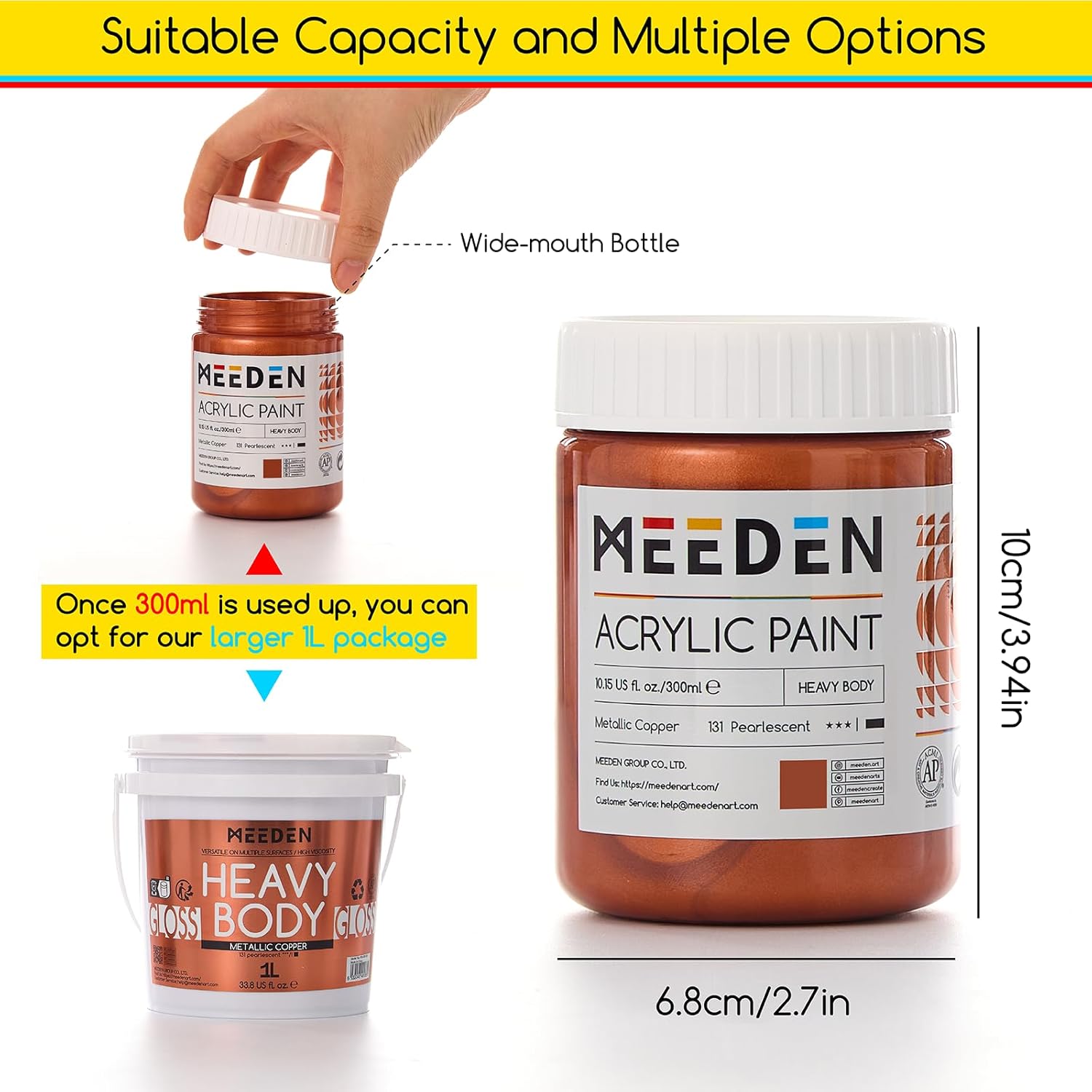 MEEDEN Metallic Copper Acrylic Paint: 10.1oz / 300ml