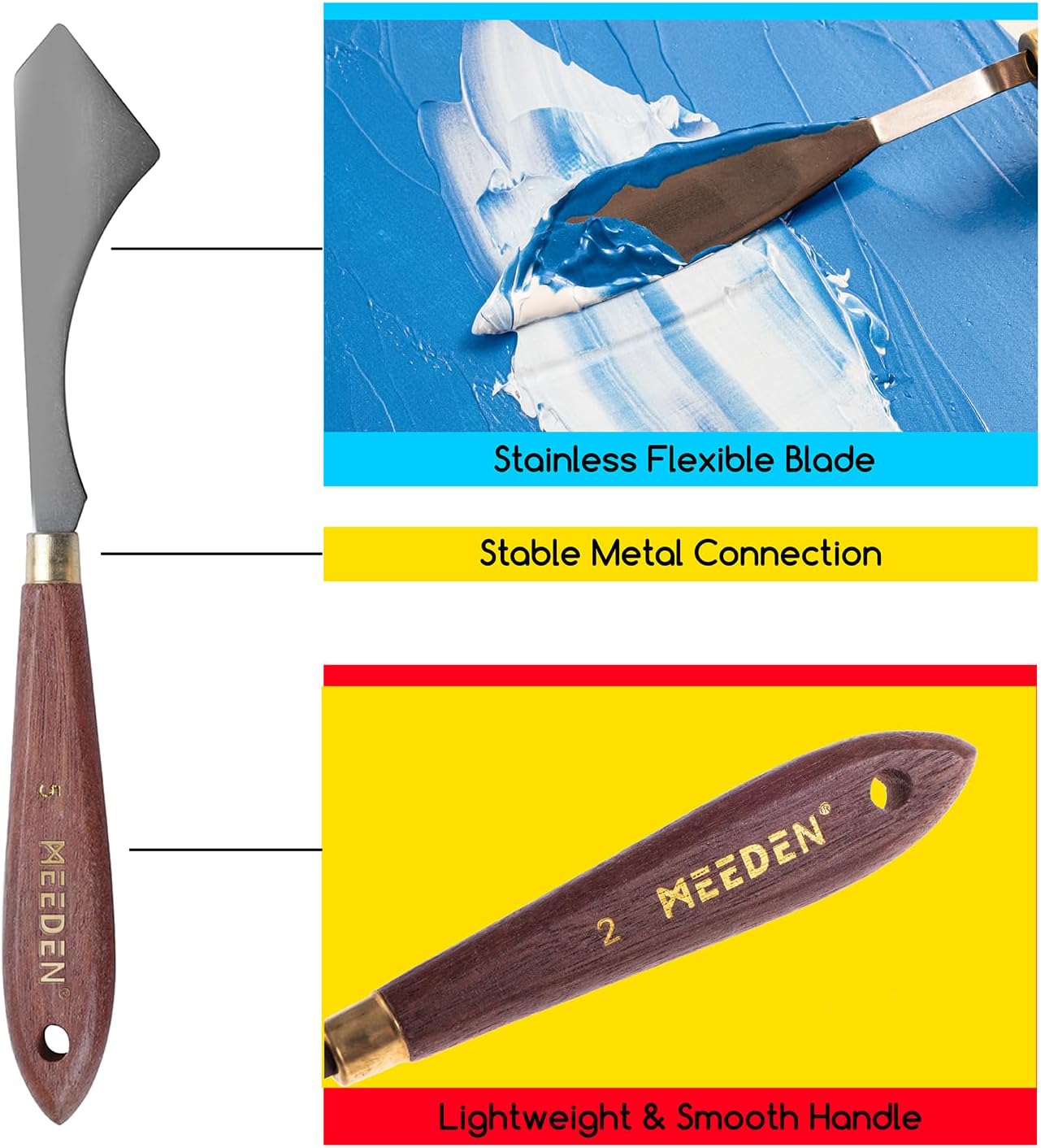 MEEDEN Stainless Steel Palette Knife Set - 5 Pieces for Painting & Mixing