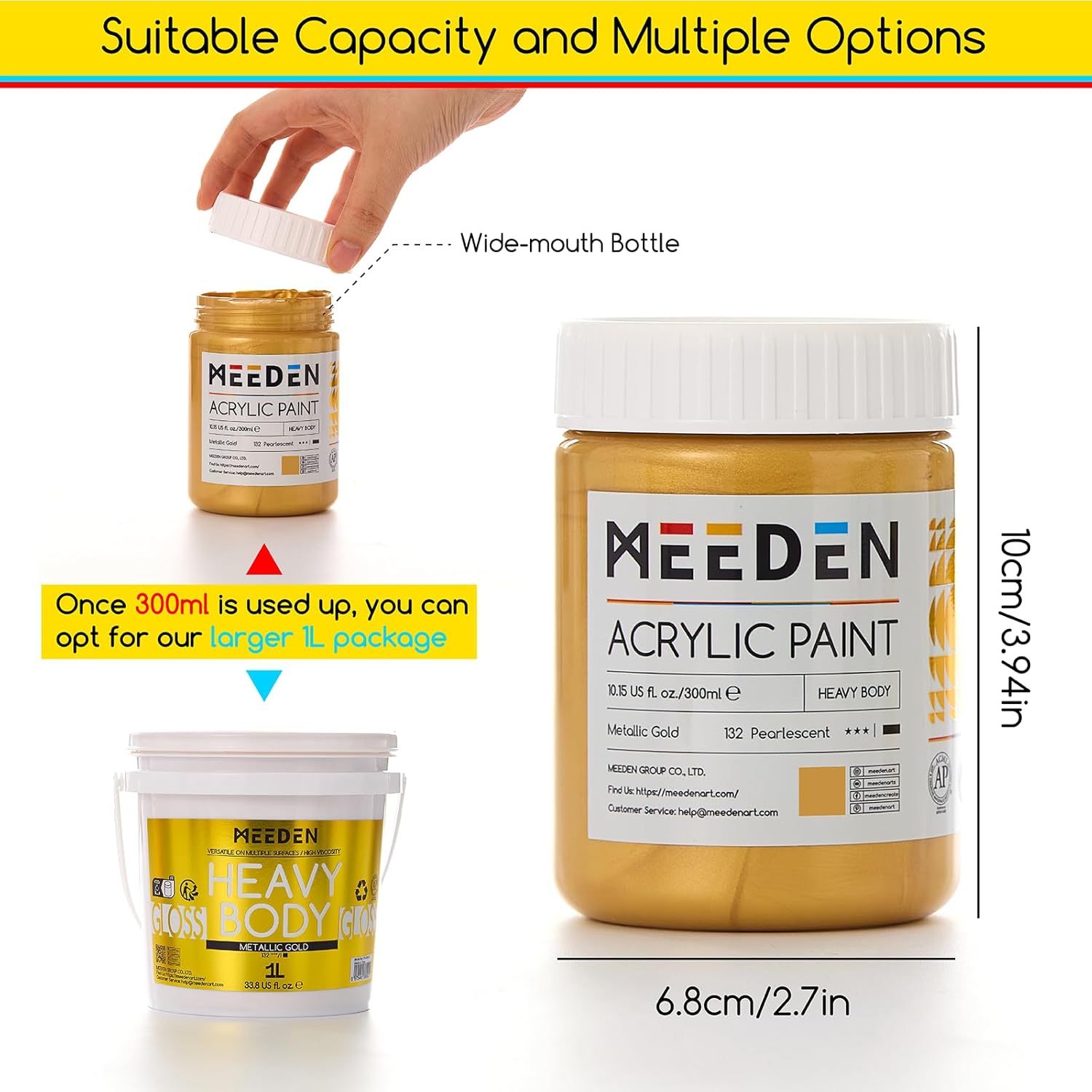 MEEDEN Metallic Gold Acrylic Paint: 10.1oz / 300ml
