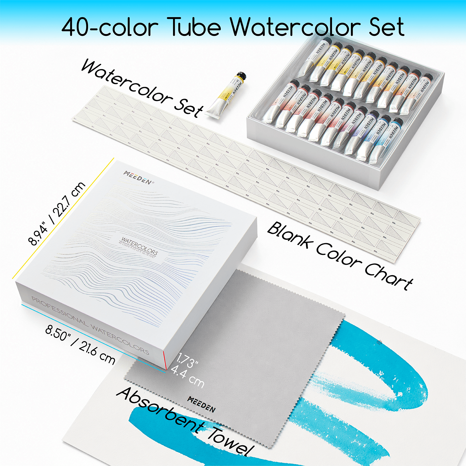 MEEDEN Artist Grade Watercolor Paint Set – 40 Colors x 15ml Tubes