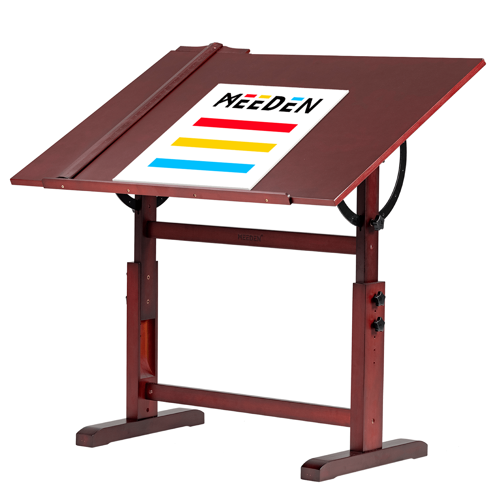 MEEDEN Vintage Adjustable Wooden Drafting Table & Stool Set, Dark Walnut-XSZ-4