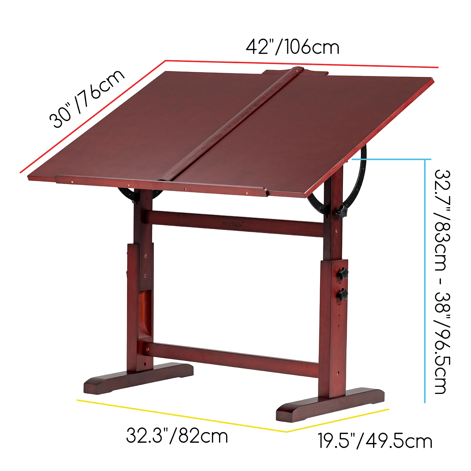 MEEDEN Vintage Adjustable Wooden Drafting Table & Stool Set, Dark Walnut-XSZ-4
