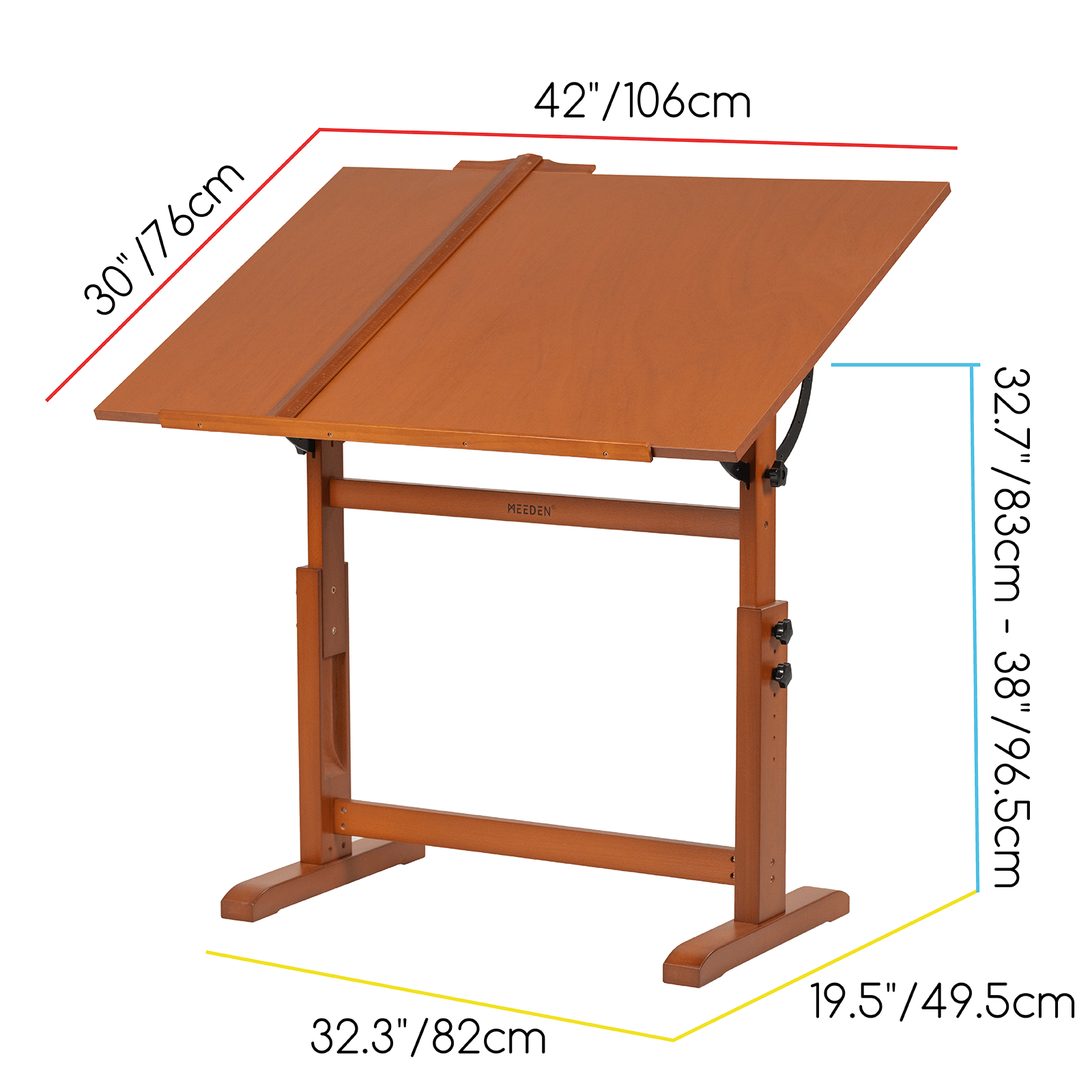 MEEDEN Extra Large Wood Drafting Table, Light Walnut-XSZ-4-M
