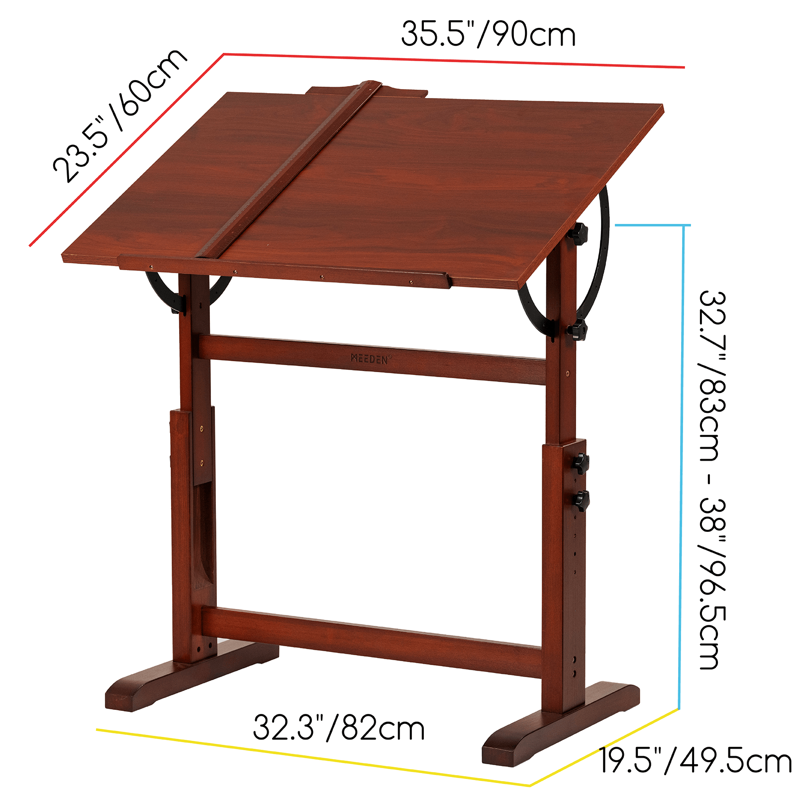 MEEDEN Vintage Adjustable Wooden Drafting Table , Dark Walnut-XSZ-4
