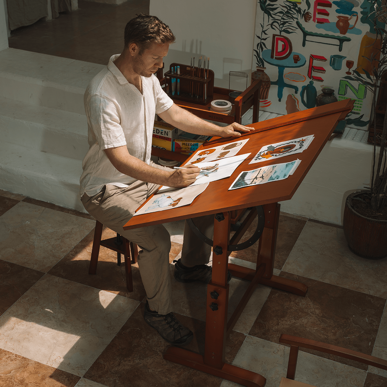 MEEDEN Extra Large Wood Drafting Table, Light Walnut-XSZ-4-M