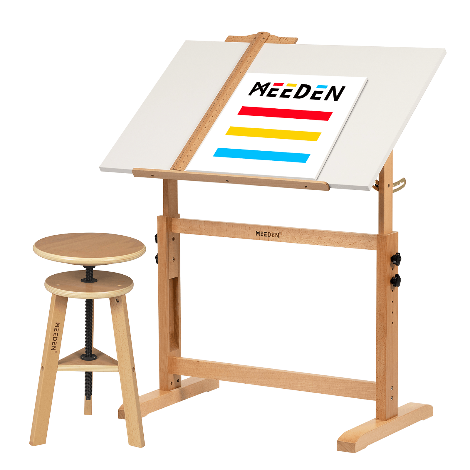 MEEDEN Adjustable Wooden Drafting Table & Stool Set, White-XSZ-5