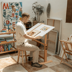 MEEDEN Adjustable Wooden Drafting Table & Stool Set, White-XSZ-5