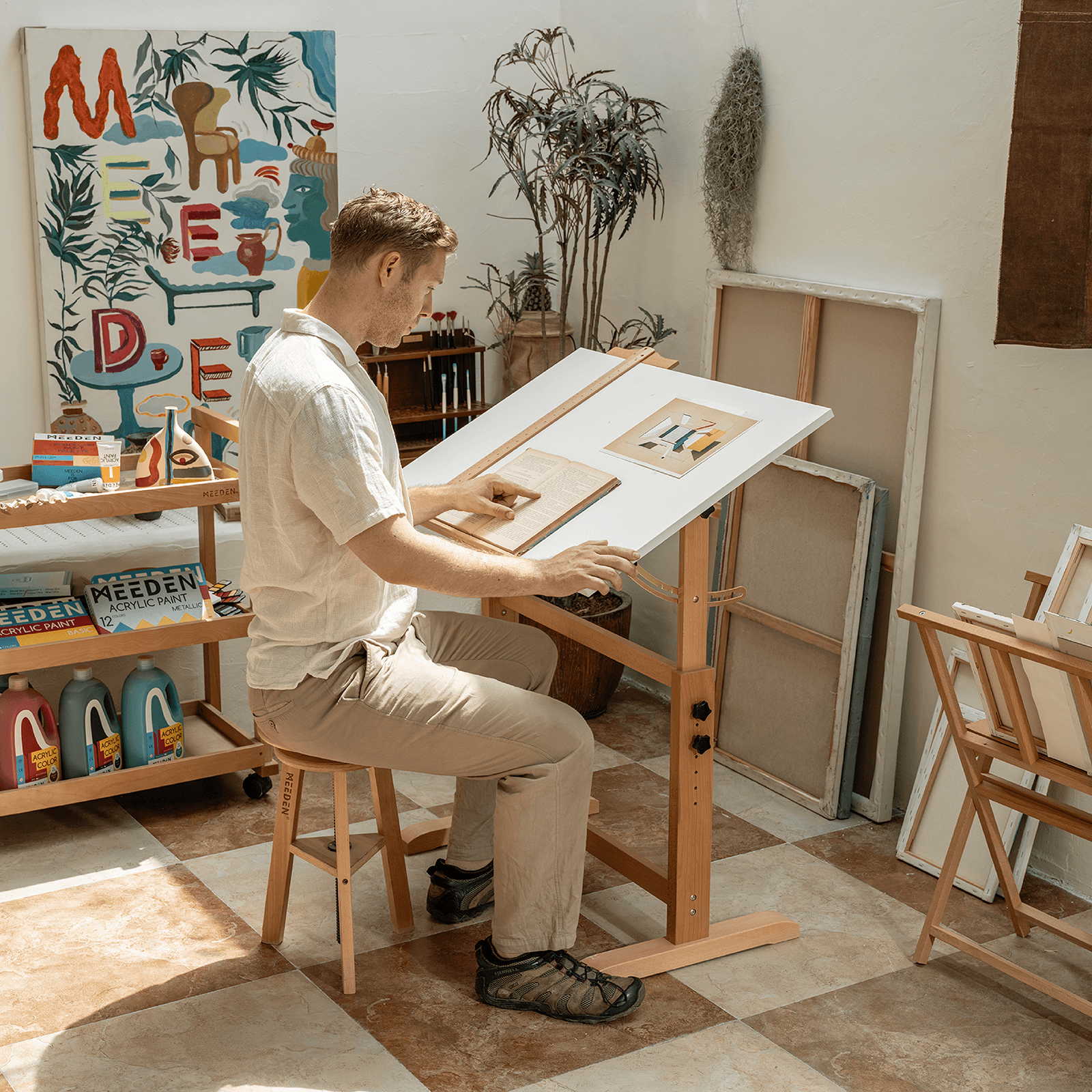 MEEDEN Adjustable Wooden Drafting Table, White-XSZ-5