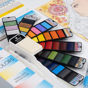 MEEDEN Travel Watercolor Paint Set, 42 Assorted Colors with 4 Brushes