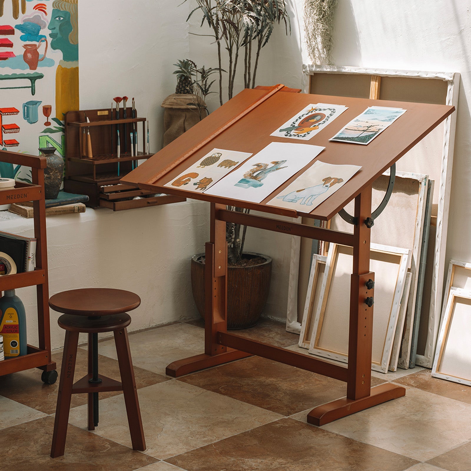 MEEDEN Extra Large Wood Drafting Table, Light Walnut-XSZ-4-M