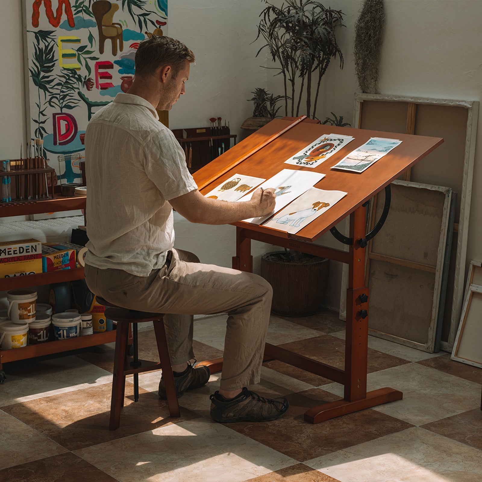 MEEDEN Extra Large Wood Drafting Table, Light Walnut-XSZ-4-M