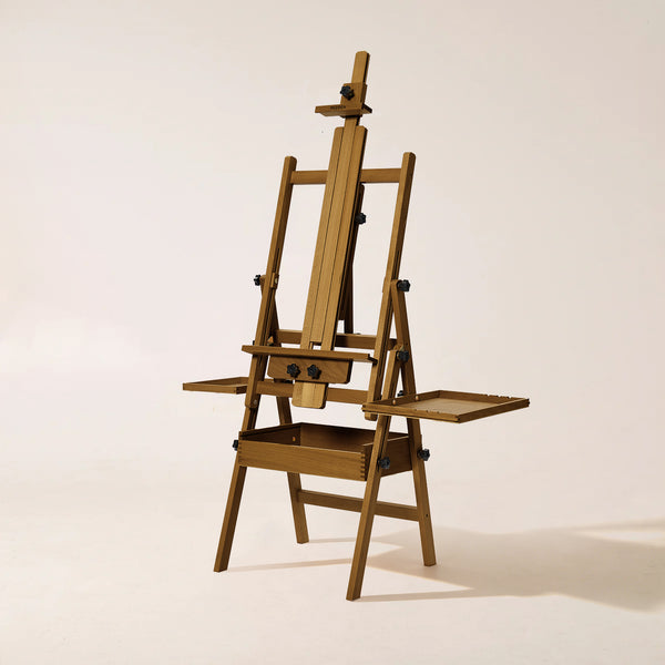 MEEDEN Large H-Frame Wooden Easel with Storage Drawer - Light Walnut