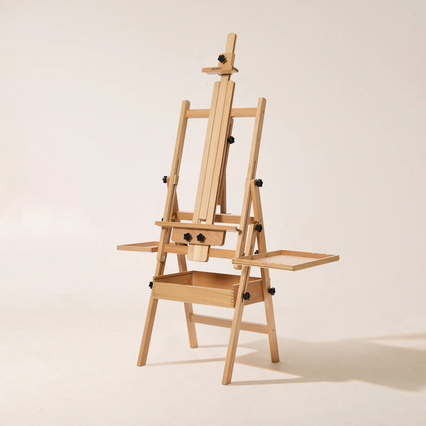 MEEDEN Large Natural Wood H-Frame Easel with Storage Drawer