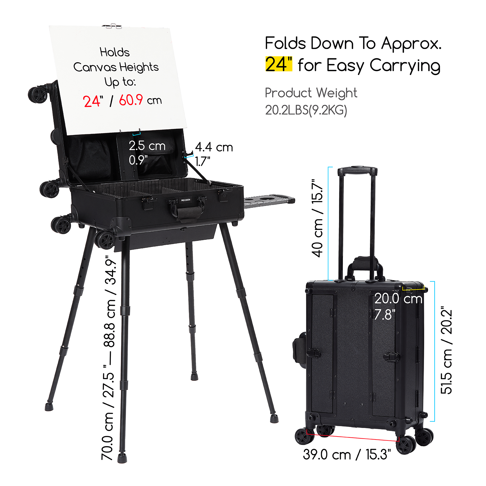 MEEDEN 3-in-1 Portable Plein Air Easel Box with Wheels