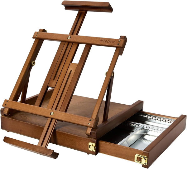 MEEDEN Artist Tabletop Easel with Metal Lined Drawer-Walnut-W05B