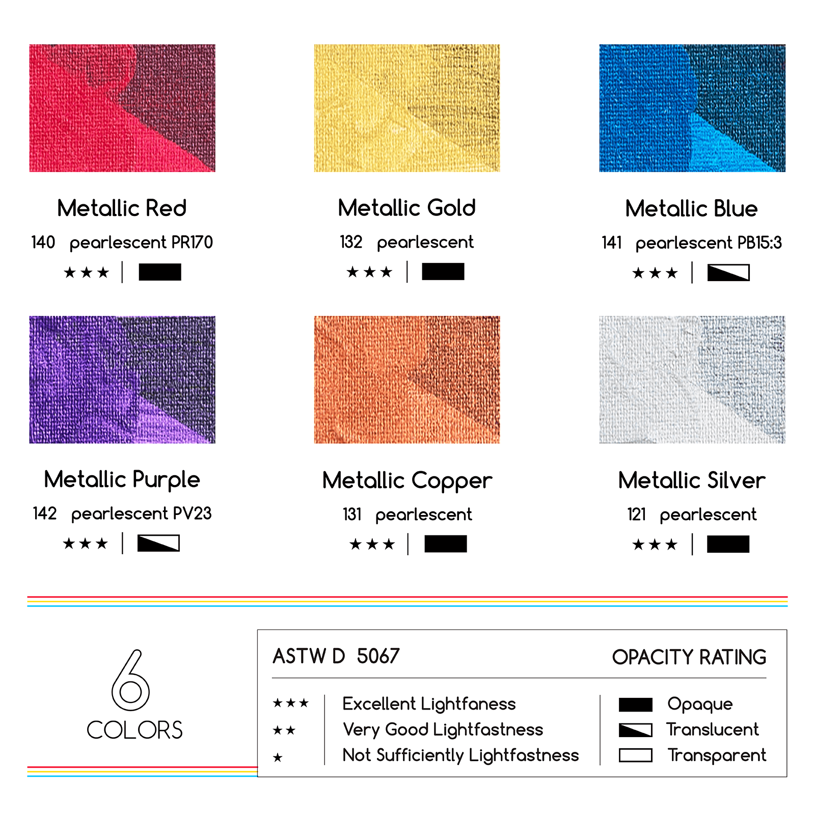 MEEDEN Heavy Body Metallic Acrylic Paint Set – 6 × 60ml