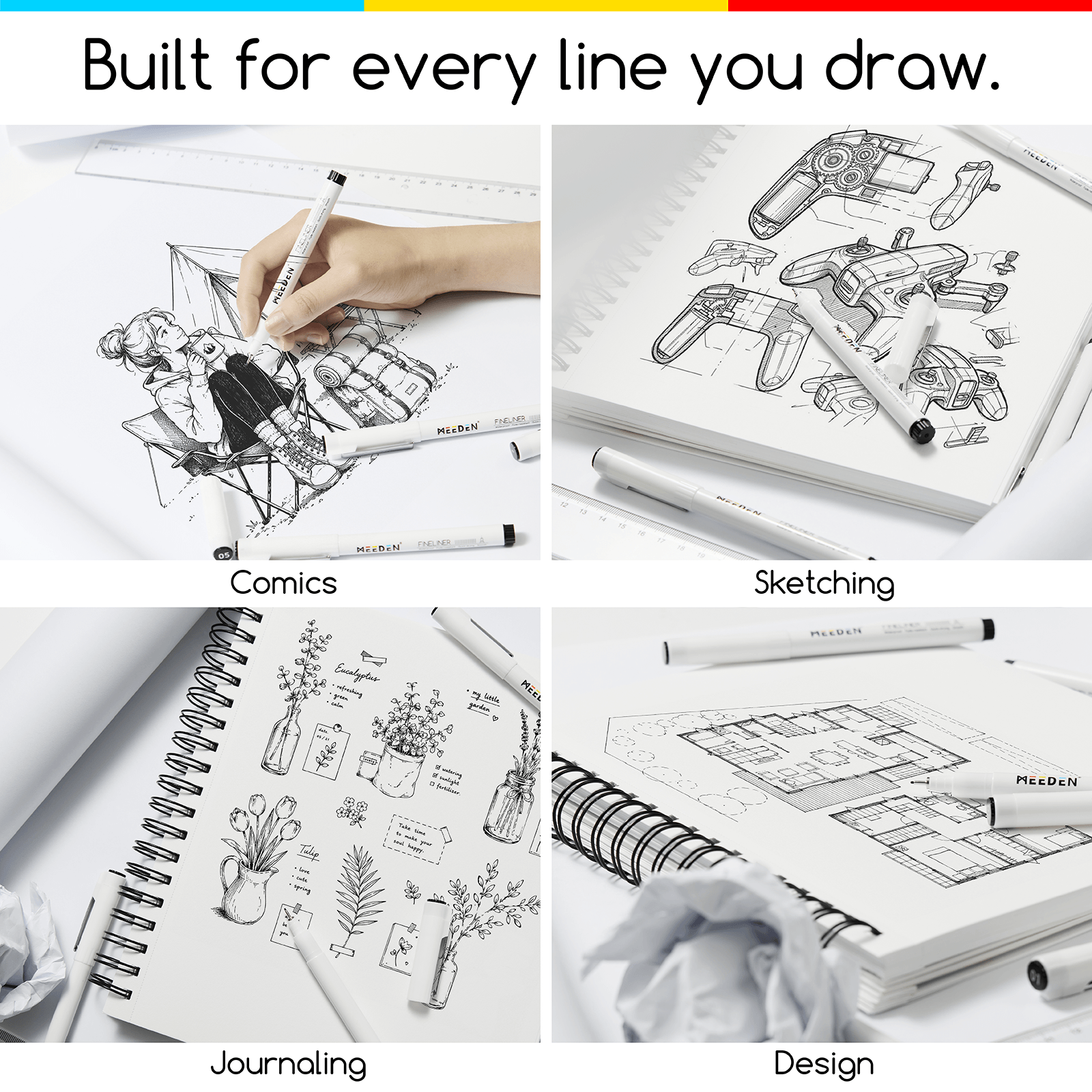 MEEDEN Micro Fineliner Drawing Pens: 6-Size Fine Liner Pen Set