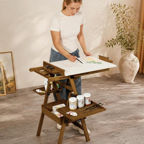 MEEDEN Large H-Frame Wooden Easel with Storage Drawer - Light Walnut