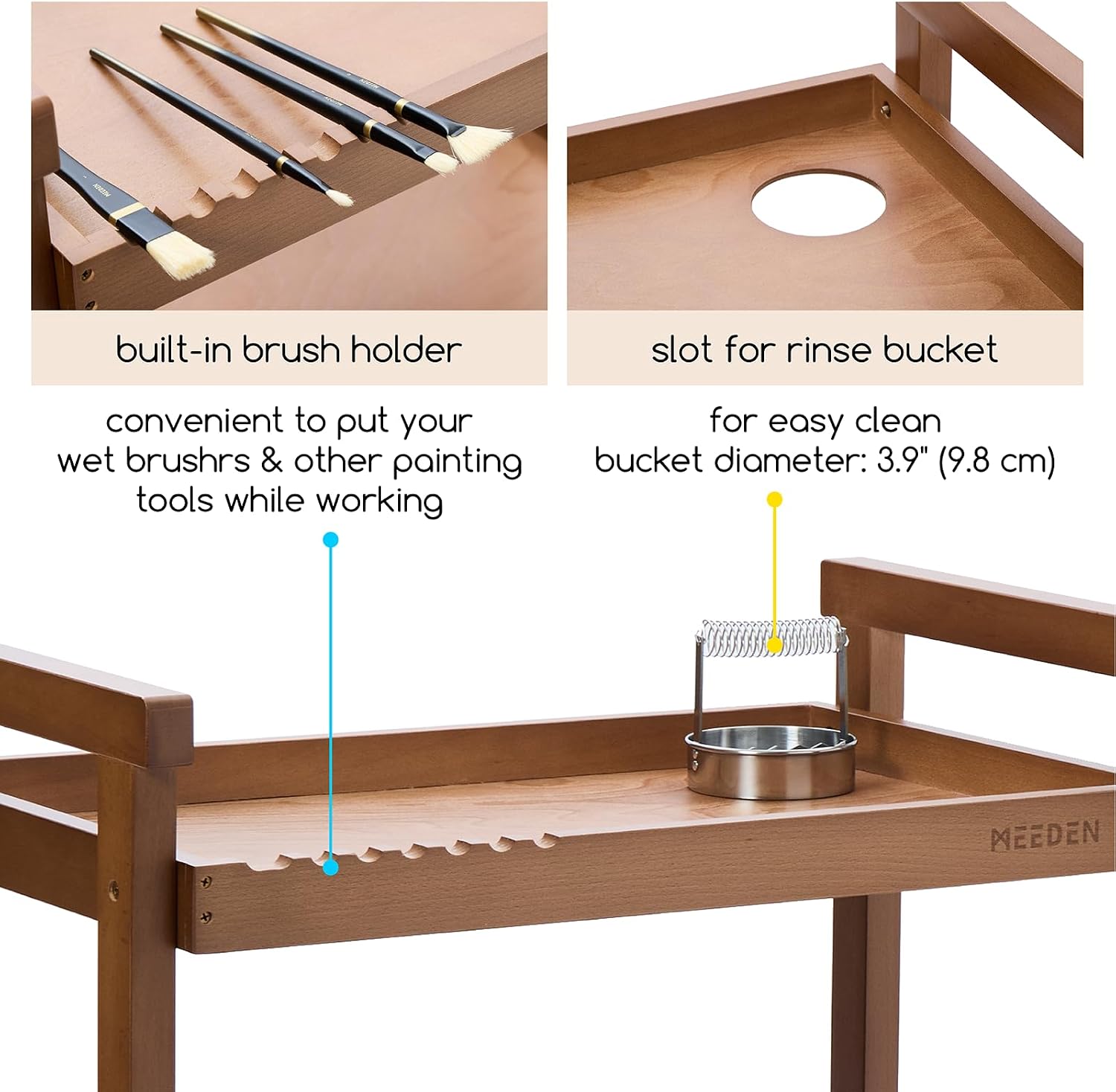 MEEDEN 3-Tier Storage Art Cart/Trolley,Walnut-W13