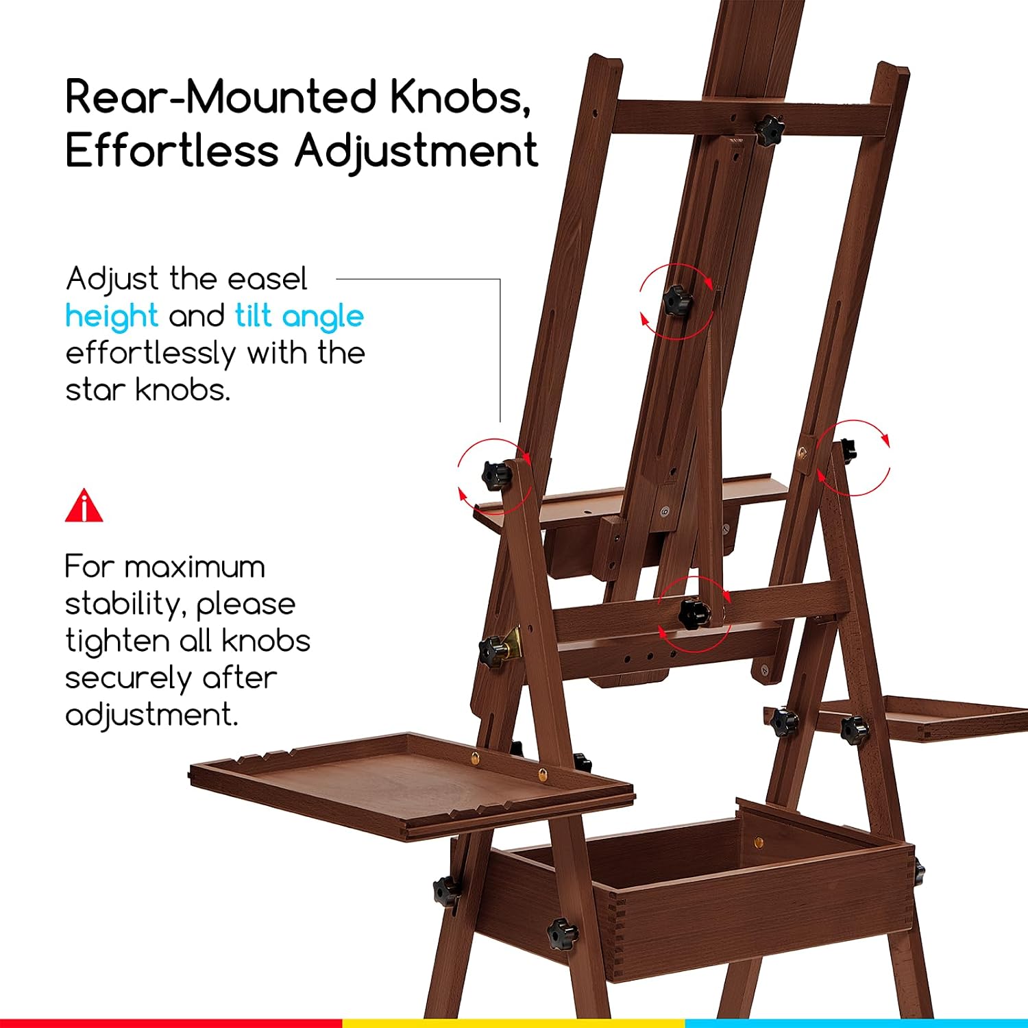 MEEDEN Large H-Frame Wooden Easel with Storage Drawer - Dark Walnut
