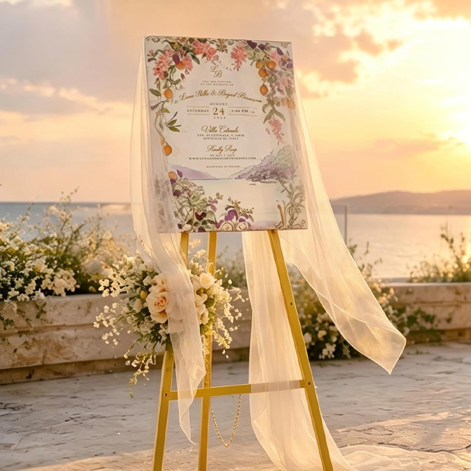 MEEDEN Gold Easel Stand for Wedding Signs, Adjustable Metal Display Easel