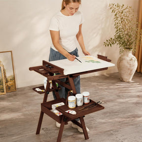 MEEDEN Large H-Frame Wooden Easel with Storage Drawer - Dark Walnut