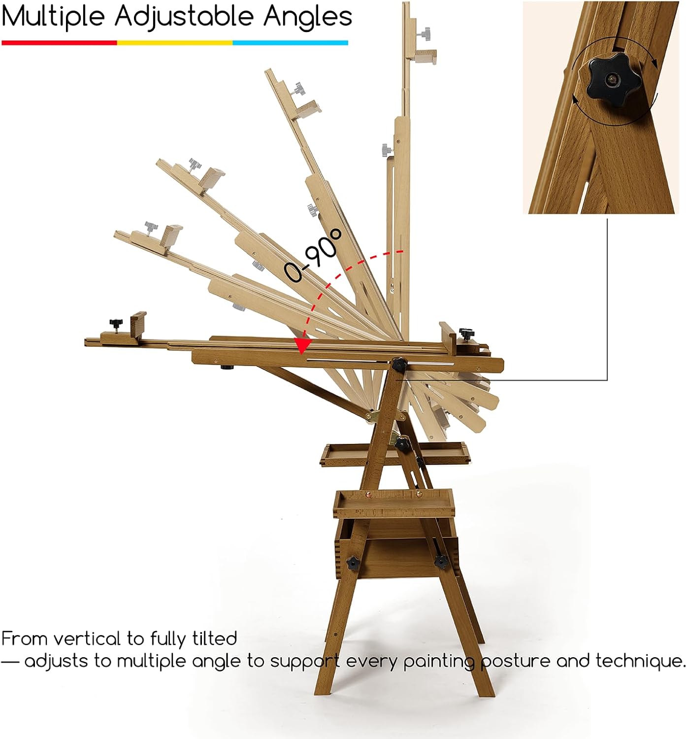MEEDEN Large H-Frame Wooden Easel with Storage Drawer - Light Walnut