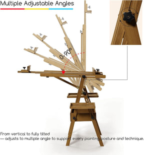 MEEDEN Large H-Frame Wooden Easel with Storage Drawer - Light Walnut