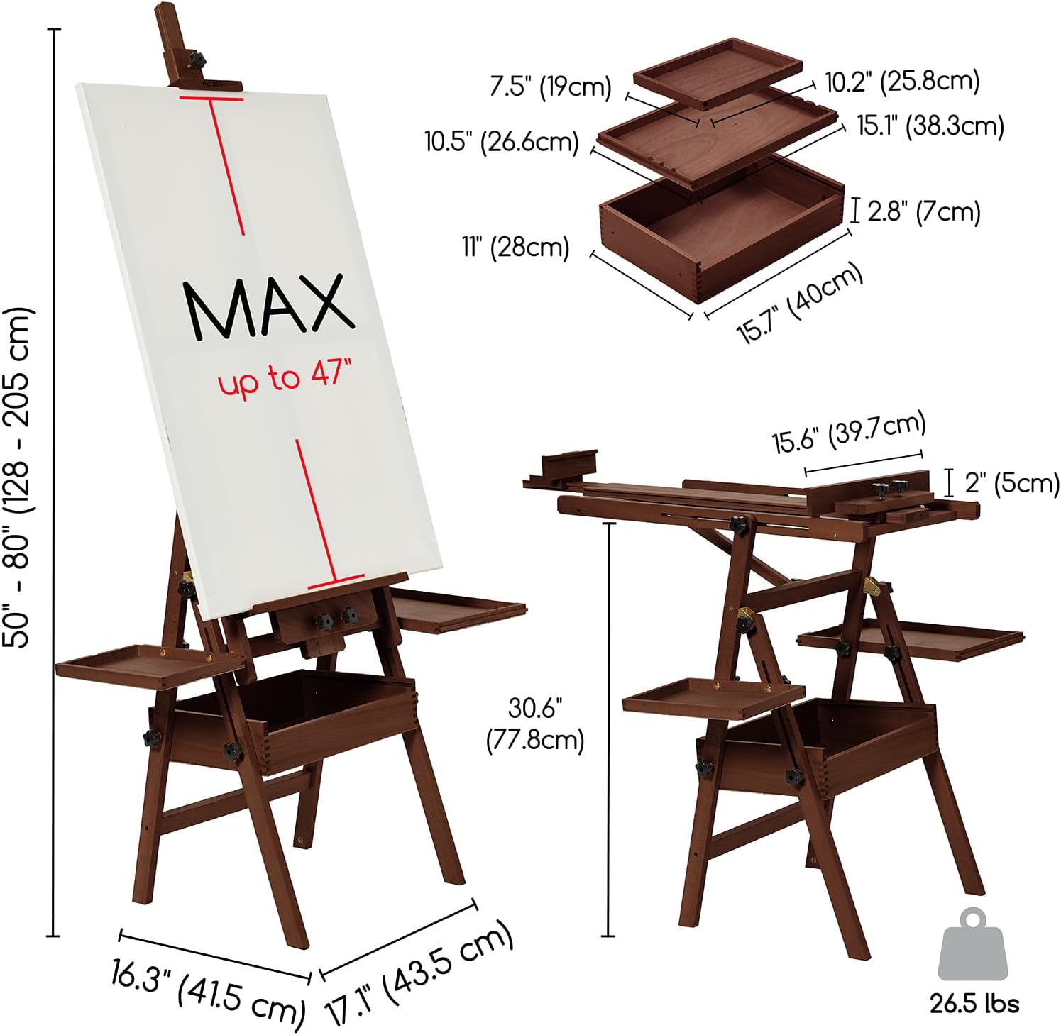 MEEDEN Large H-Frame Wooden Easel with Storage Drawer - Dark Walnut