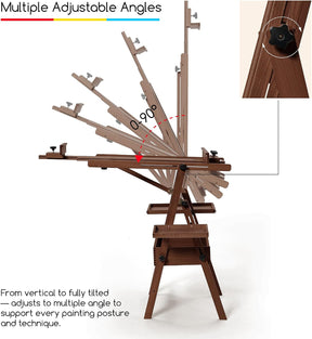 MEEDEN Large H-Frame Wooden Easel with Storage Drawer - Dark Walnut