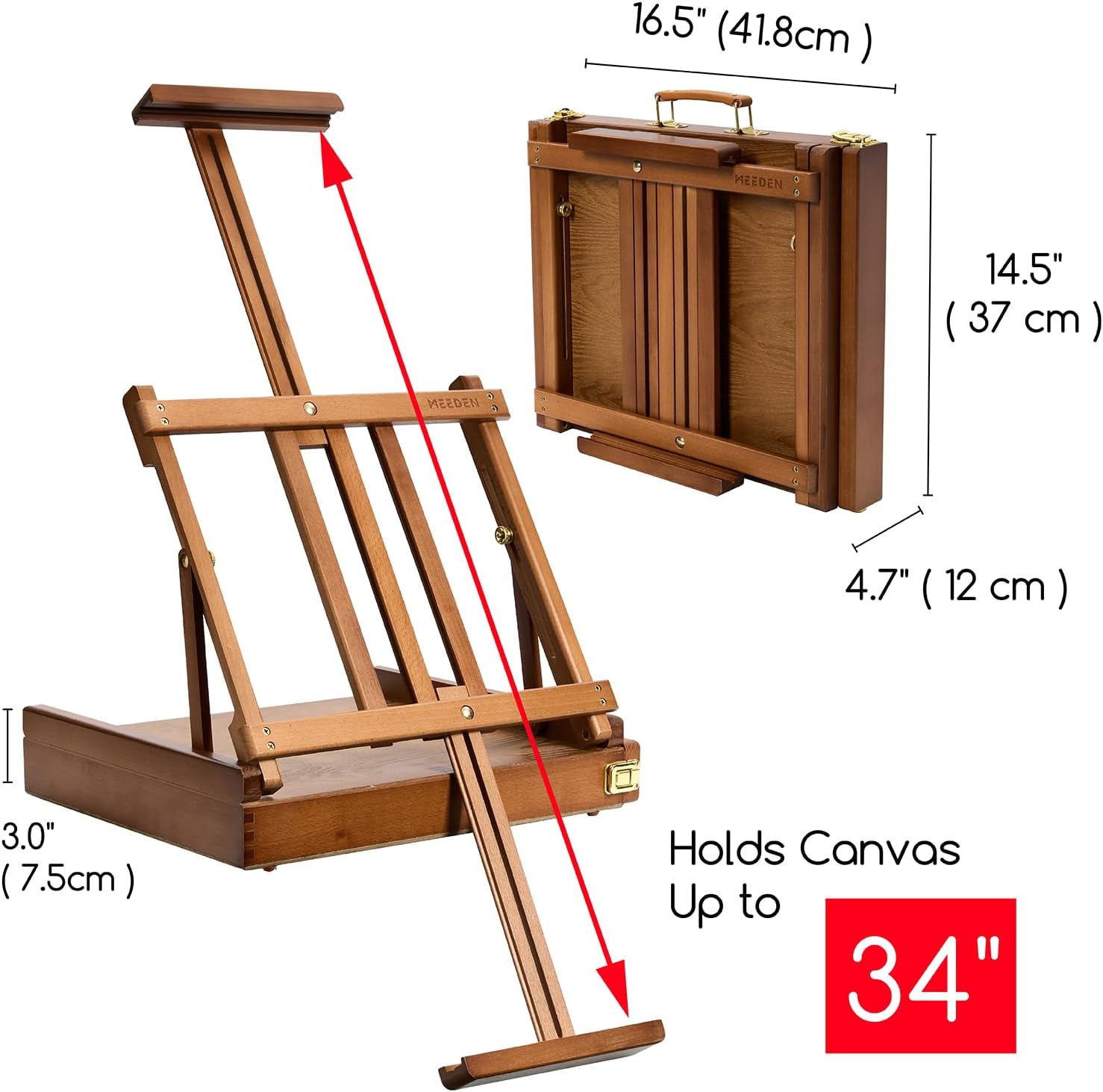 MEEDEN Artist Tabletop Easel with Metal Lined Drawer-Walnut-W05B