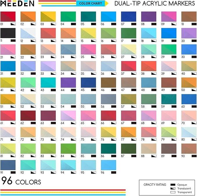MEEDEN Dual Tip Acrylic Paint Markers, 96 Colors