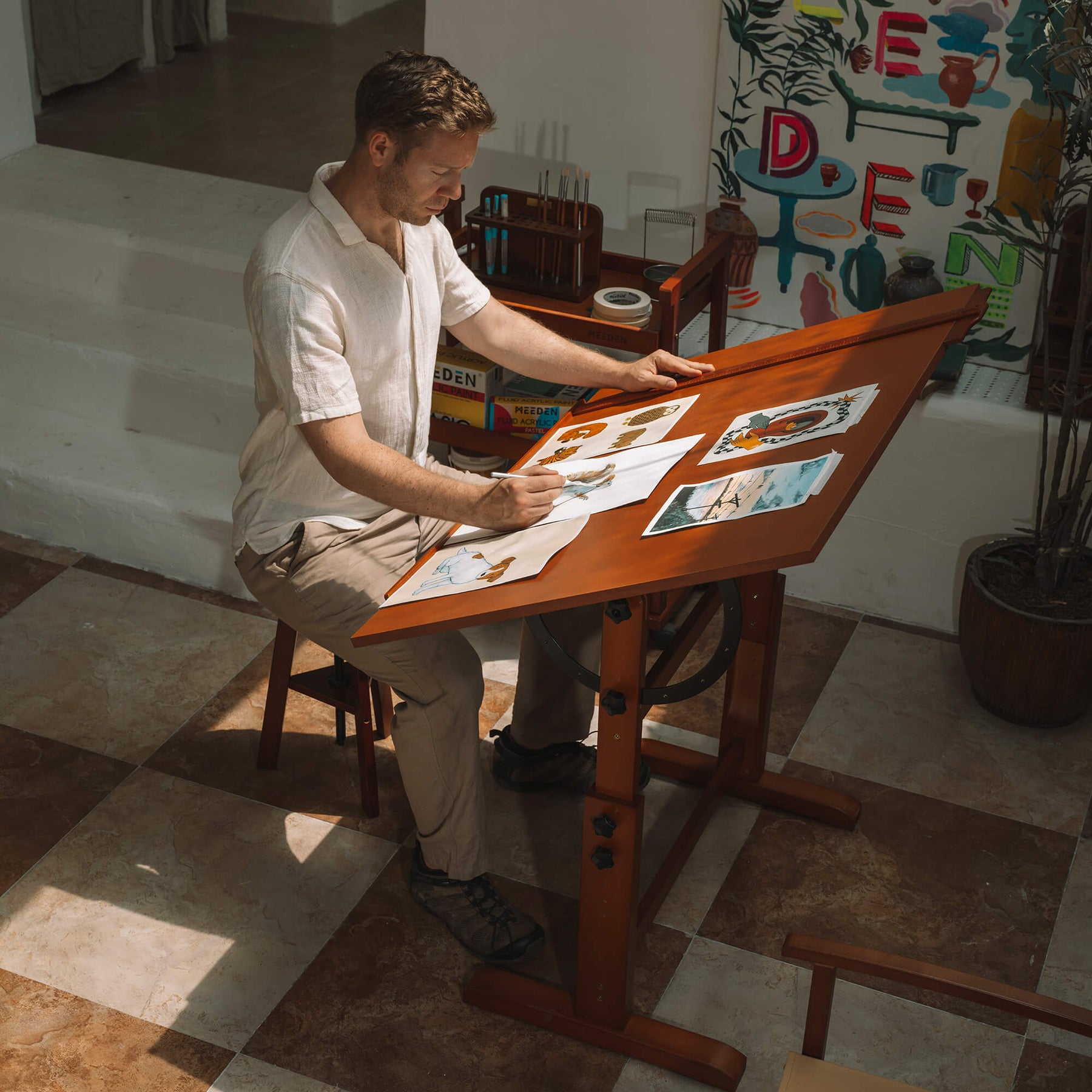 MEEDEN Extra Large Wood Drafting Table, Light Walnut-XSZ-4-M