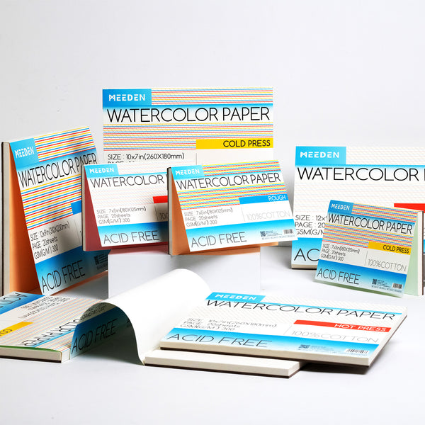 MEEDEN 100% Cotton Watercolor Paper Pad – Cold Press, Hot Press & Rough