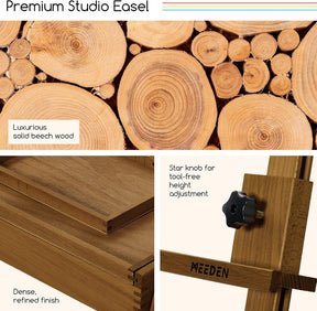 MEEDEN Large H-Frame Wooden Easel with Storage Drawer - Light Walnut