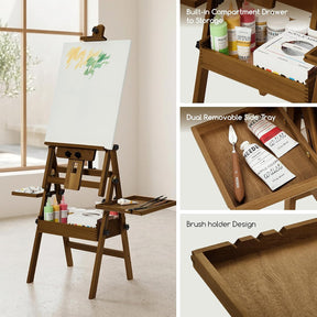 MEEDEN Large H-Frame Wooden Easel with Storage Drawer - Light Walnut