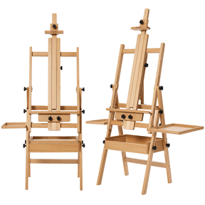 MEEDEN Large Natural Wood H-Frame Easel with Storage Drawer