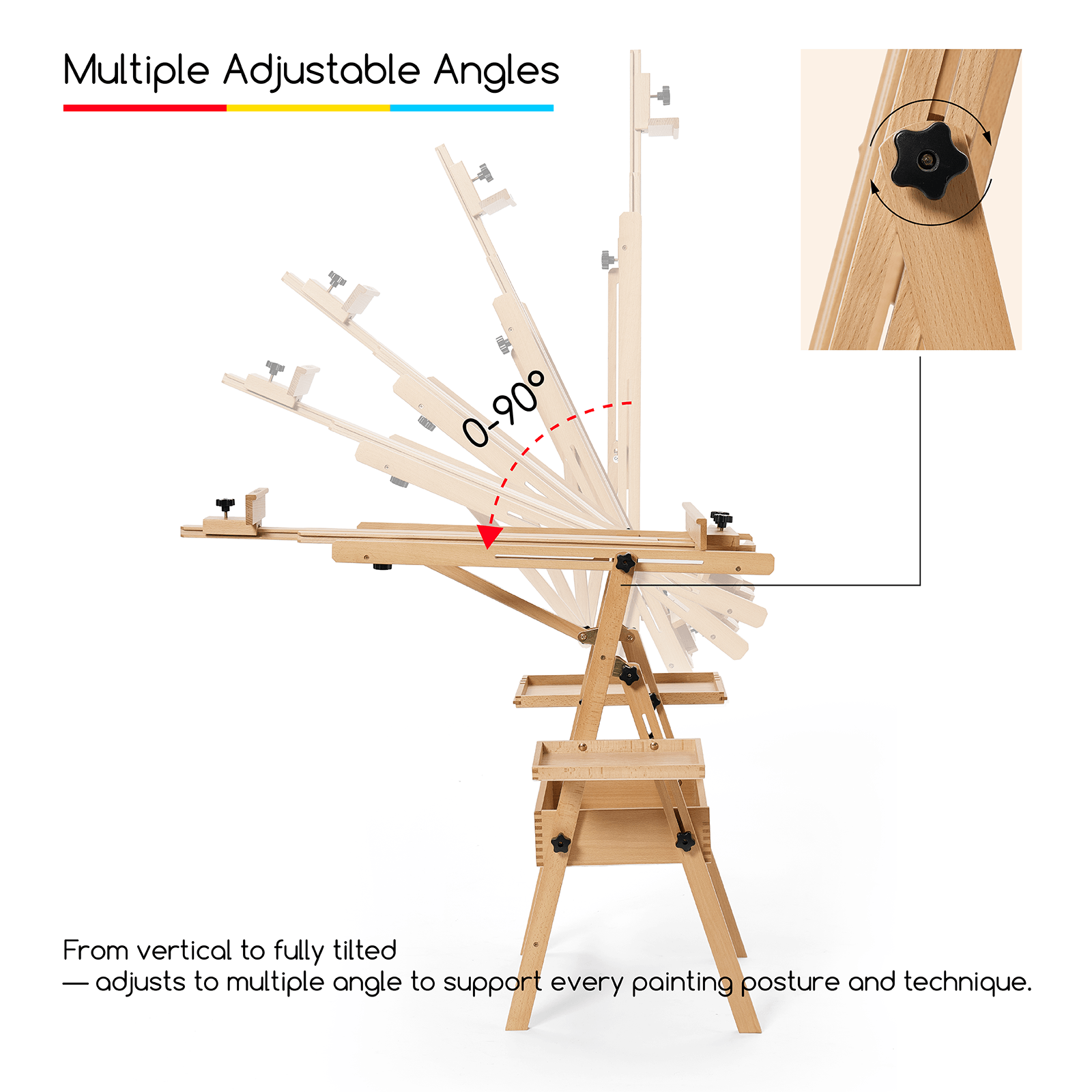 Meeden Large Wooden Painting Easel with Storage Drawer and Palette Holders