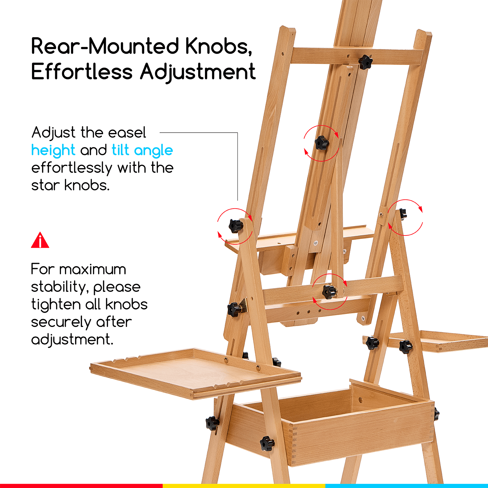 Meeden Large Wooden Painting Easel with Storage Drawer and Palette Holders