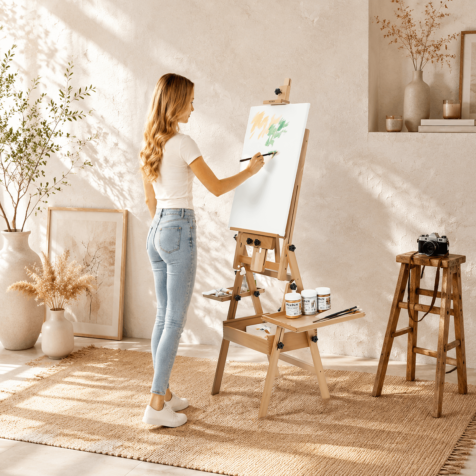 Meeden Large Wooden Painting Easel with Storage Drawer and Palette Holders