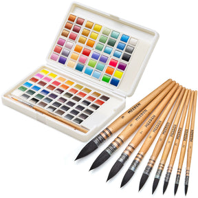 MEEDEN Solid Watercolor and Professional Brushes Set