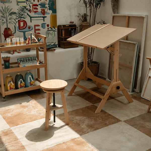 MEEDEN Wooden Drafting Stool with Adjustable Height-Natural-G-005