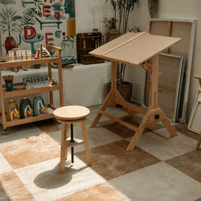 MEEDEN Wooden Drafting Stool with Adjustable Height-Natural-G-005